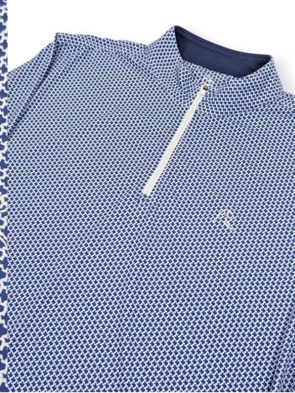 Rhoback Blue and White Micro-Print Quarter-Zip Golf Shirt Don’t Mess with TX.